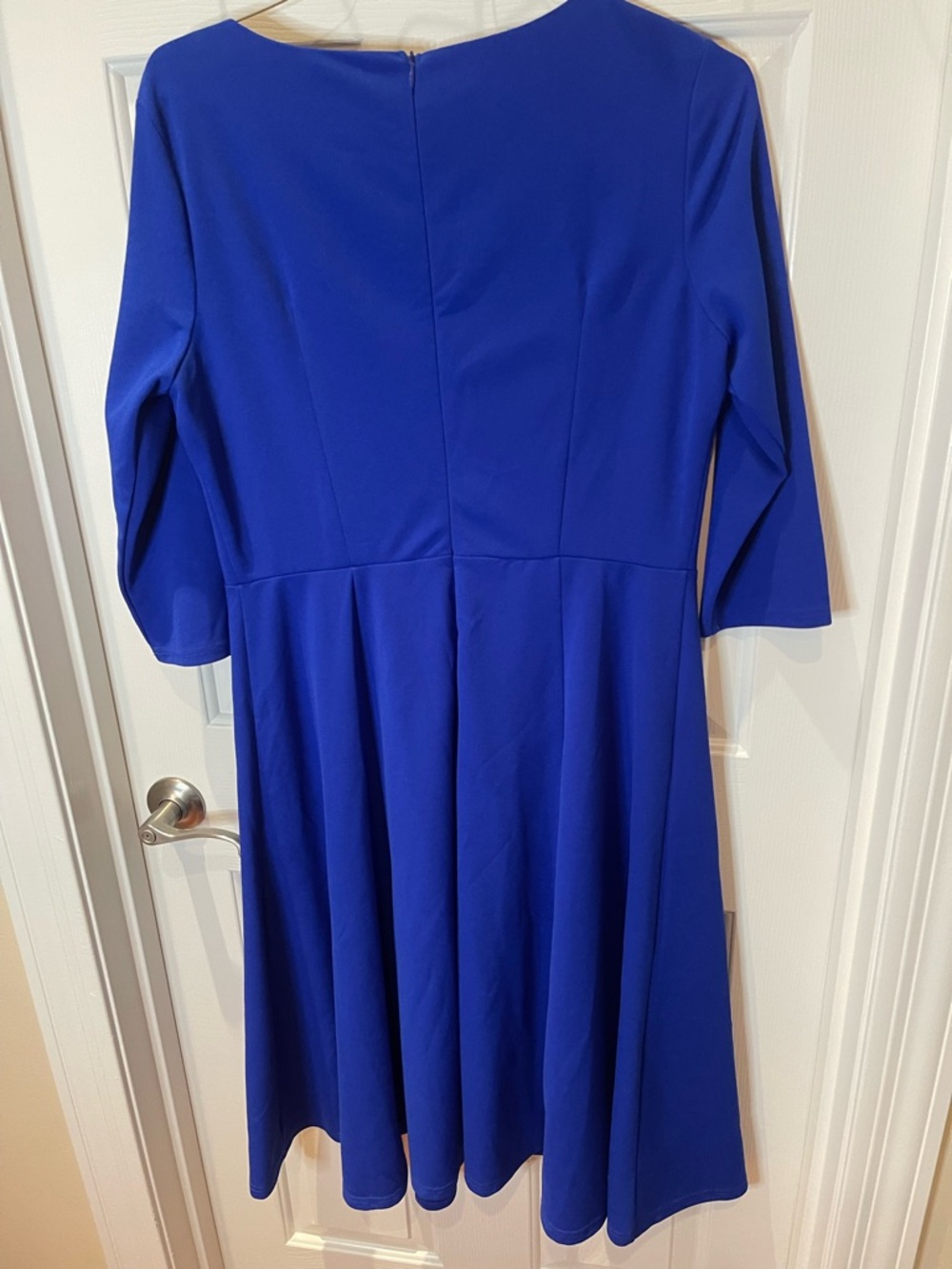 Royal Blue Fit-and-Flare Midi Dress with Three-Quarter Sleeves - Picture 11 of 12